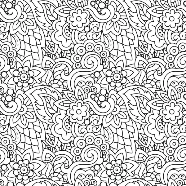 Векторная ручная линия бесшовная иллюстрация абстрактного цветка и листьев — стоковый вектор