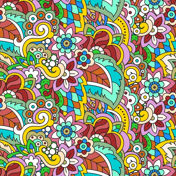 Vector mão desenhada linha perfeita ilustração de flores coloridas abstratas e folhas — Vetor de Stock