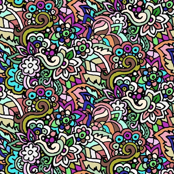 Vektor handgezeichnete Linie nahtlose Illustration abstrakter farbiger Blume und Blätter — Stockvektor
