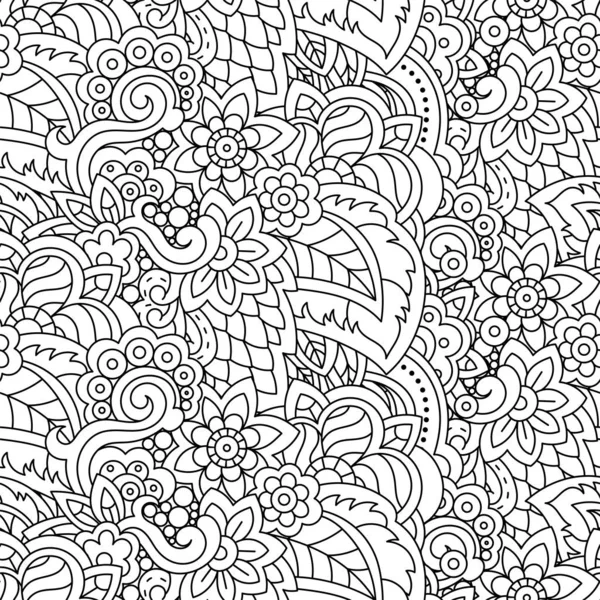 Vektor handgezeichnete Linie nahtlose Illustration abstrakter farbiger Blume und Blätter — Stockvektor