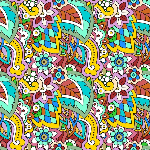 Vector mão desenhada linha perfeita ilustração de flores coloridas abstratas e folhas — Vetor de Stock