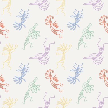 El çizilmiş Kokopelli dikişsiz desen