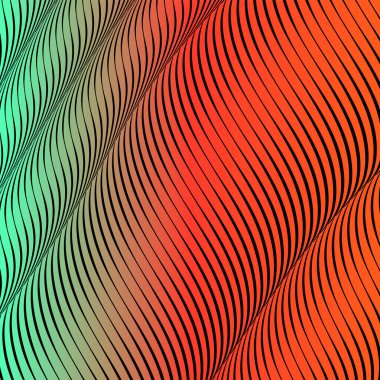 Soyut asit renk dalgalı arka plan, optik sanat, çizgili opart. Neon degrade
