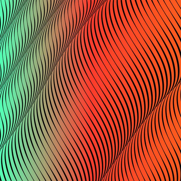 Cor ácido abstrato fundo ondulado, arte óptica, opart listrado. Gradiente de néon — Vetor de Stock