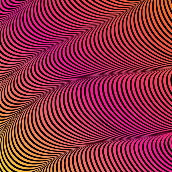 Abstracto color ácido fondo ondulado, arte óptico, opart rayas. Gradiente de neón — Vector de stock