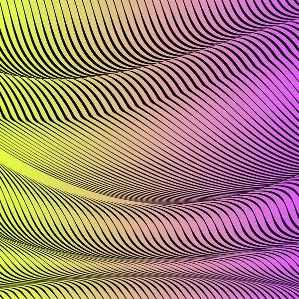 Abstrait fond ondulé acide de couleur, l'art optique, opart rayé. Gradient néon — Image vectorielle