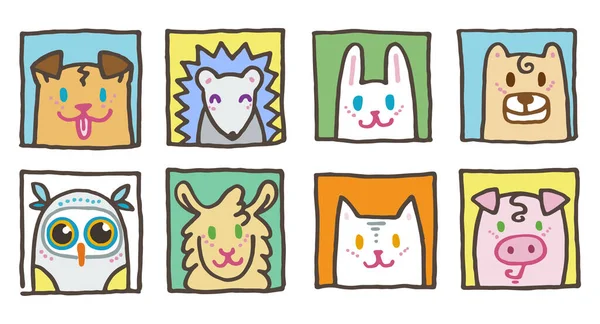 Set di icone animali carino. Illustrazione del vettore disegnato a mano — Vettoriale Stock
