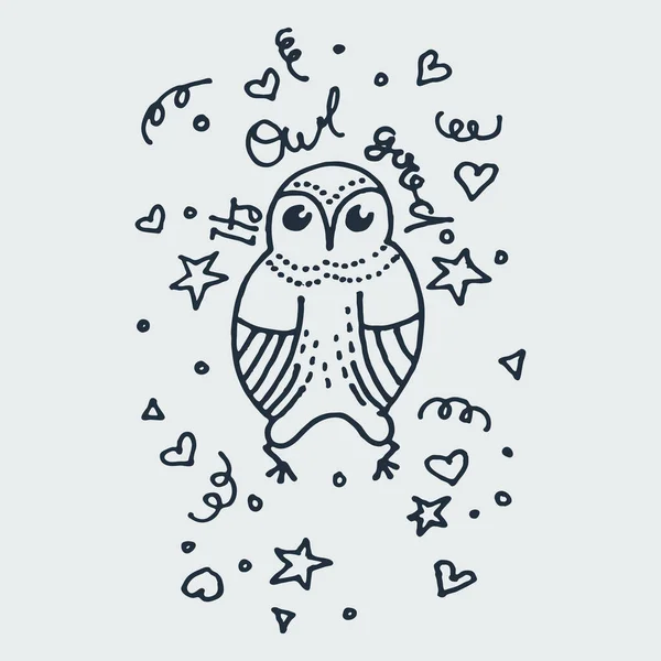 Det är Owl Good. Söt doodleuggla. Handritad vektor illustration — Stock vektor