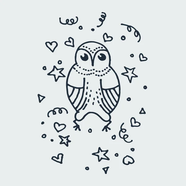 Cute doodle owl. Hand drawn vector illustration — Stock Vector