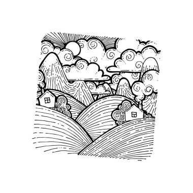 Vector grunge el çizimi manzara. Çizim çizimi