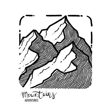 Dağ Maceraları. Vektör grunge el çizimi manzara
