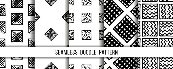 Set Seamless Grunge Doodle Modern Patterns Geometry Square Fabric Samples — Stock Vector
