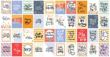 Büyük el çizilmiş hat kart seti. Vektör çizimi. Broşür, broşür ve şablon koleksiyonu. Harfli, desenli ve süslemeli İskandinav kartları tasarımı.