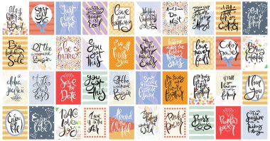 Büyük el çizilmiş hat kart seti. Vektör çizimi. Broşür, broşür ve şablon koleksiyonu. Harfli, desenli ve süslemeli İskandinav kartları tasarımı.