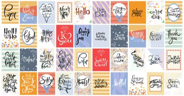 Büyük el çizilmiş hat kart seti. Vektör çizimi. Broşür, broşür ve şablon koleksiyonu. Harfli, desenli ve süslemeli İskandinav kartları tasarımı.