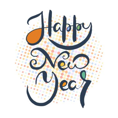 Mutlu yıllar. Grunge izole edilmiş sanat eserleri yazıyor. Tişört grafikleri için tipografi damgası, baskı, poster, afiş, broşür, etiket, kartpostal. Vektör resmi