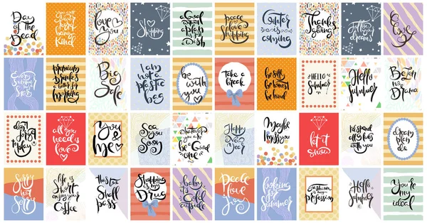 Büyük el çizilmiş hat kart seti. Vektör çizimi. Broşür, broşür ve şablon koleksiyonu. Harfli, desenli ve süslemeli İskandinav kartları tasarımı.