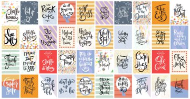 Büyük el çizilmiş hat kart seti. Vektör çizimi. Broşür, broşür ve şablon koleksiyonu. Harfli, desenli ve süslemeli İskandinav kartları tasarımı.