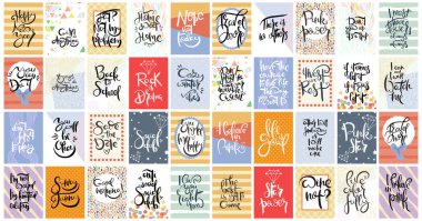 Büyük el çizilmiş hat kart seti. Vektör çizimi. Broşür, broşür ve şablon koleksiyonu. Harfli, desenli ve süslemeli İskandinav kartları tasarımı.