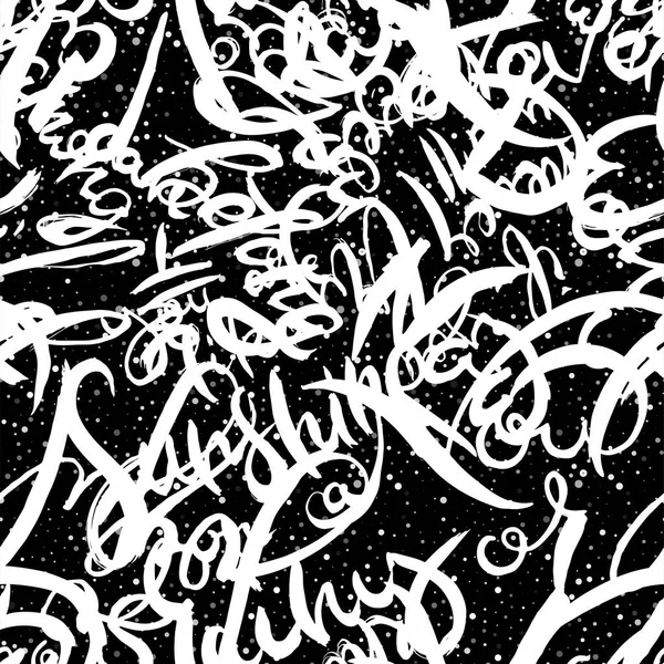 落書きの背景シームレスなパターン ハンドスタイルのタグ付け アスファルト上のチョークベクトルレタリング — ストックベクタ
