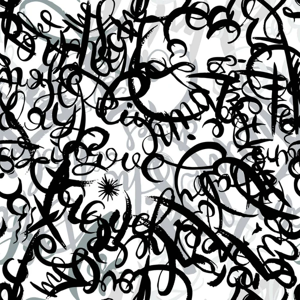 落書きの背景シームレスなパターン ハンドスタイルのタグ付け バンダルベクトルレタリング — ストックベクタ