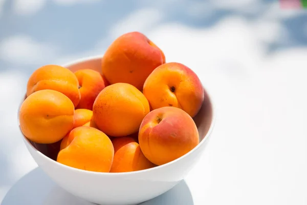 Apricots White Bowl White Background — Stock Photo, Image