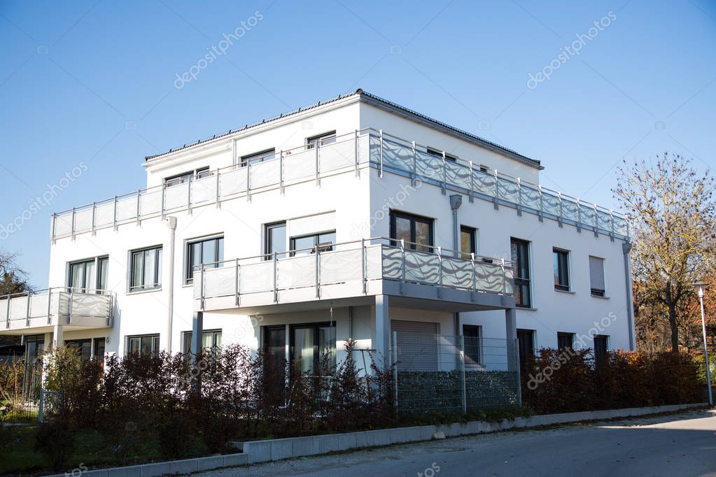 Modern residential complex in Germany, blue sky