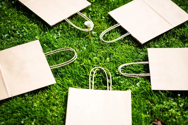 Kağıt torbalar çim, çevre koruma, geri dönüşüm yalan