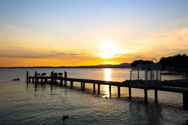 Sonnenuntergang Mit Anlegestelle Bardolino Italien — Stockfoto