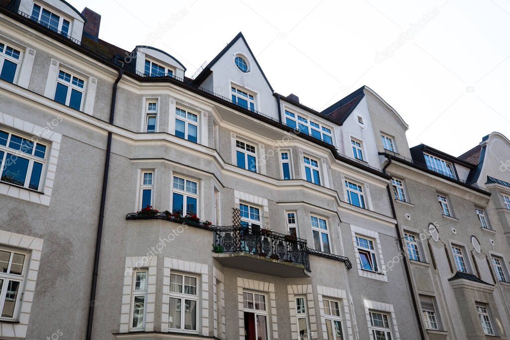 Houses in Munich Schwabing, blue sky