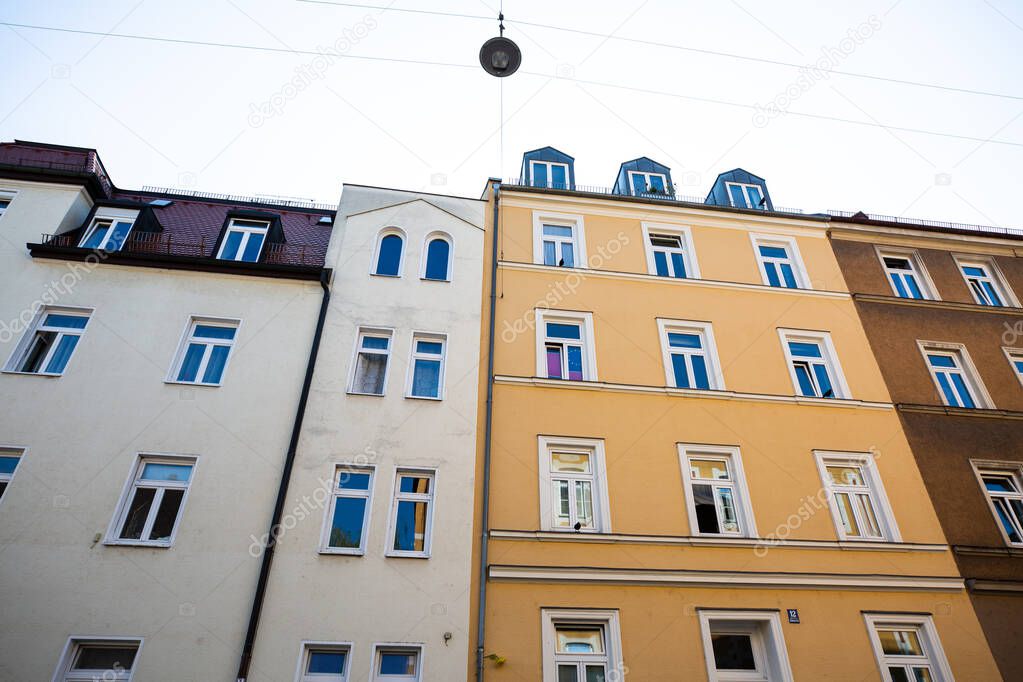 Houses in Munich Schwabing, blue sky