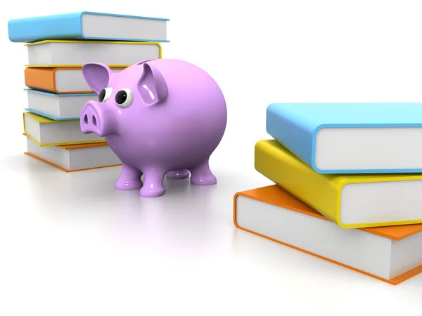 Piggy Bank Stack Books Can Used Business Personal Charitable Educational — Stock Photo, Image