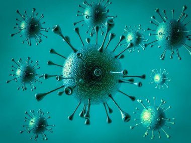 Corona-virüsü 2019-cadılar meclisi Corona virüsü konsepti Asya gribi salgınından ve korona virüslerinden sorumlu. Mikroskop virüsü yaklaşıyor. 3 oluşturma.