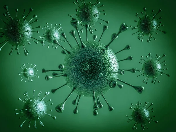 Corona-virüsü 2019-cadılar meclisi Corona virüsü konsepti Asya gribi salgınından ve korona virüslerinden sorumlu. Mikroskop virüsü yaklaşıyor. 3 oluşturma.