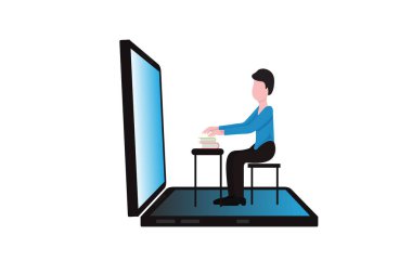 Çevrimiçi eğitim ve e-öğrenme şablonu. Online Sınıf. Corona virüsü sırasında evden telekonferans ya da video konferans çağrısı yoluyla öğrenim görmeli..