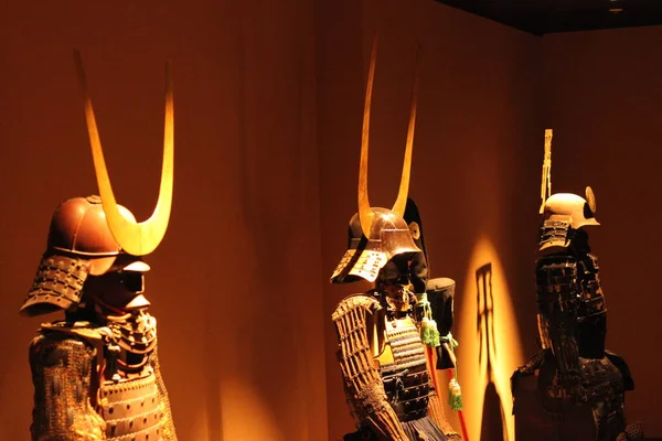 Harnesses Ancient Samurai Warriors Dramatic Light Museum Tokyo — Stock Photo, Image