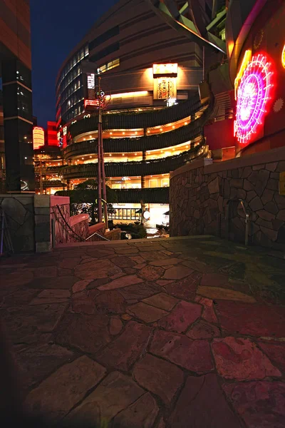 Fukuoka Distrito Comercial Por Noche Luz Neón Dramática — Foto de Stock