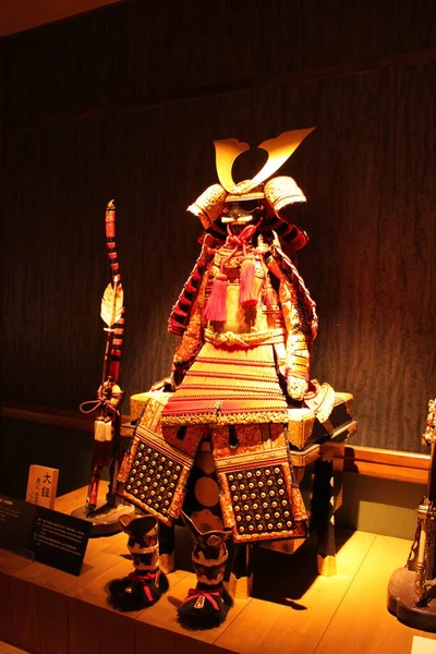 Ancient Samurai Warrior Harness Dramatic Light Mustache Bow Arrows Museum — Stock Photo, Image