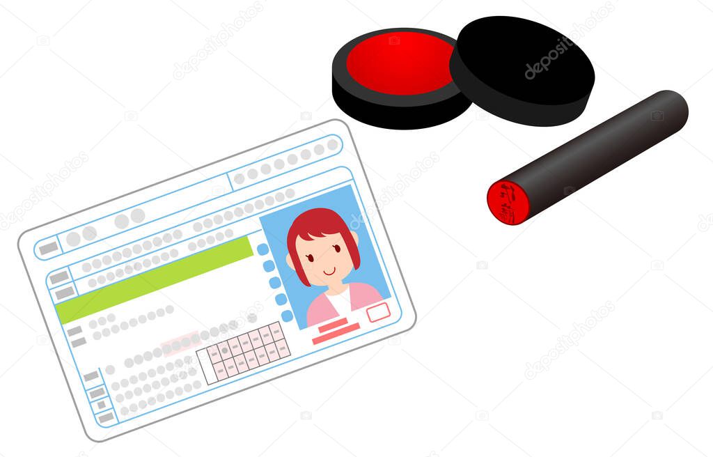 Illustration of the seal and the ink pad and driver's license