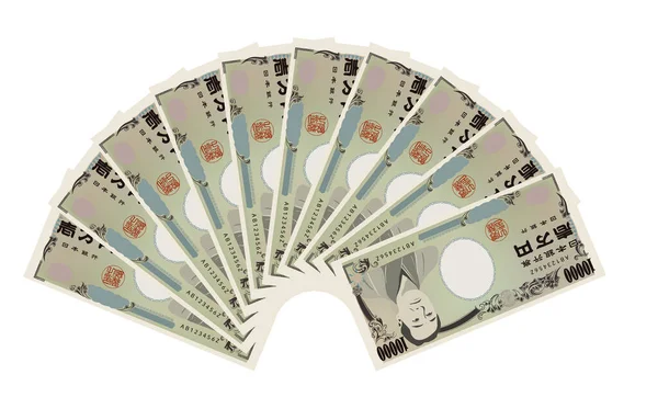 Illustrazione 100 000 Yen Sparsi Fan Shap — Vettoriale Stock