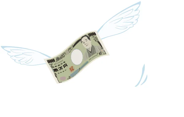 Ilustración Con Alas Volando Billete 000 Yenes — Vector de stock