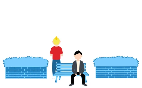 Illustration Man Sitting Bench Man Standing Benc — Stock Vector