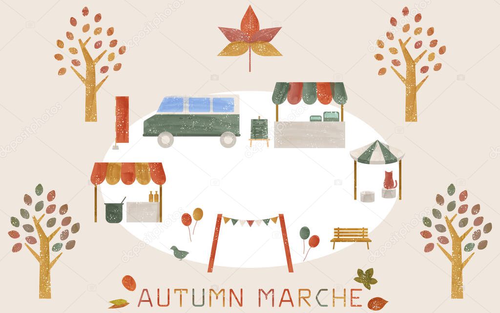 Autumn blue sky market illustration, transparent watercolor styl