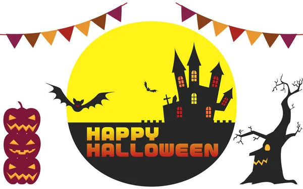 Halloween Kastély Holdfényes Éjszakai Illusztráció Feldolgozatlan Verzió — Stock Vector