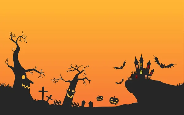 Ilustración Paisajística Del Castillo Cementerio Halloween Versión Sin Procesar — Vector de stock