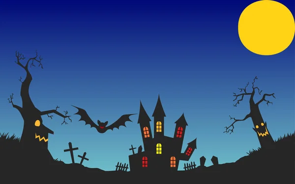 Castillo Halloween Ilustración Nocturna Luz Luna Versión Sin Procesar — Vector de stock