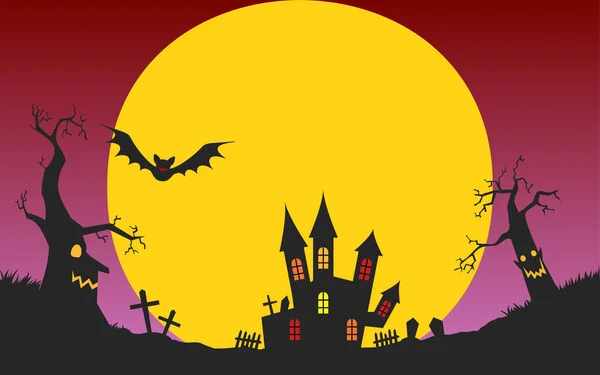 Castillo Halloween Ilustración Nocturna Luz Luna Versión Sin Procesar — Vector de stock