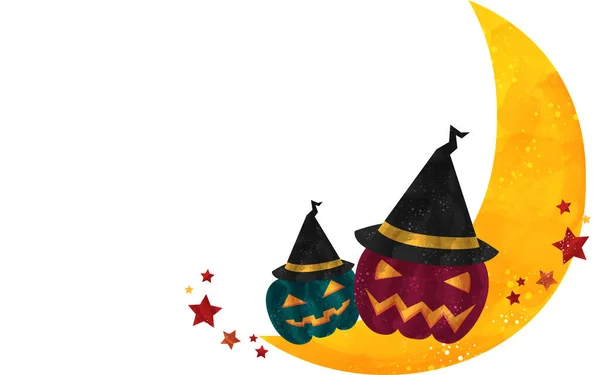 Illustrazione Halloween Crescent Moon Jack Lantern Con — Vettoriale Stock