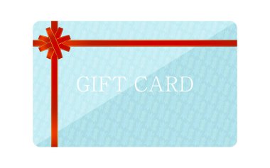 Mavi hediye kartı ve paket kurdelesi.