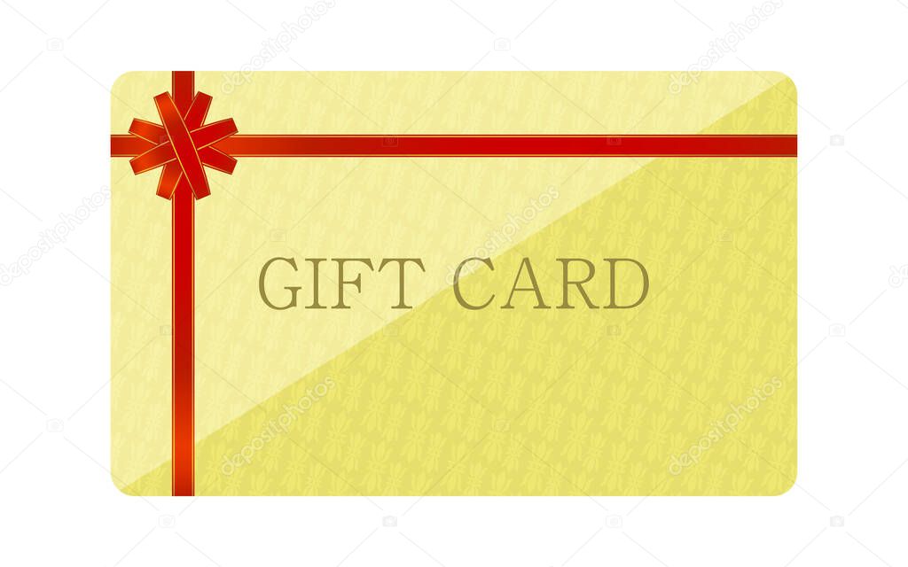 Illustration of yellow gift card with wrapping ribbo